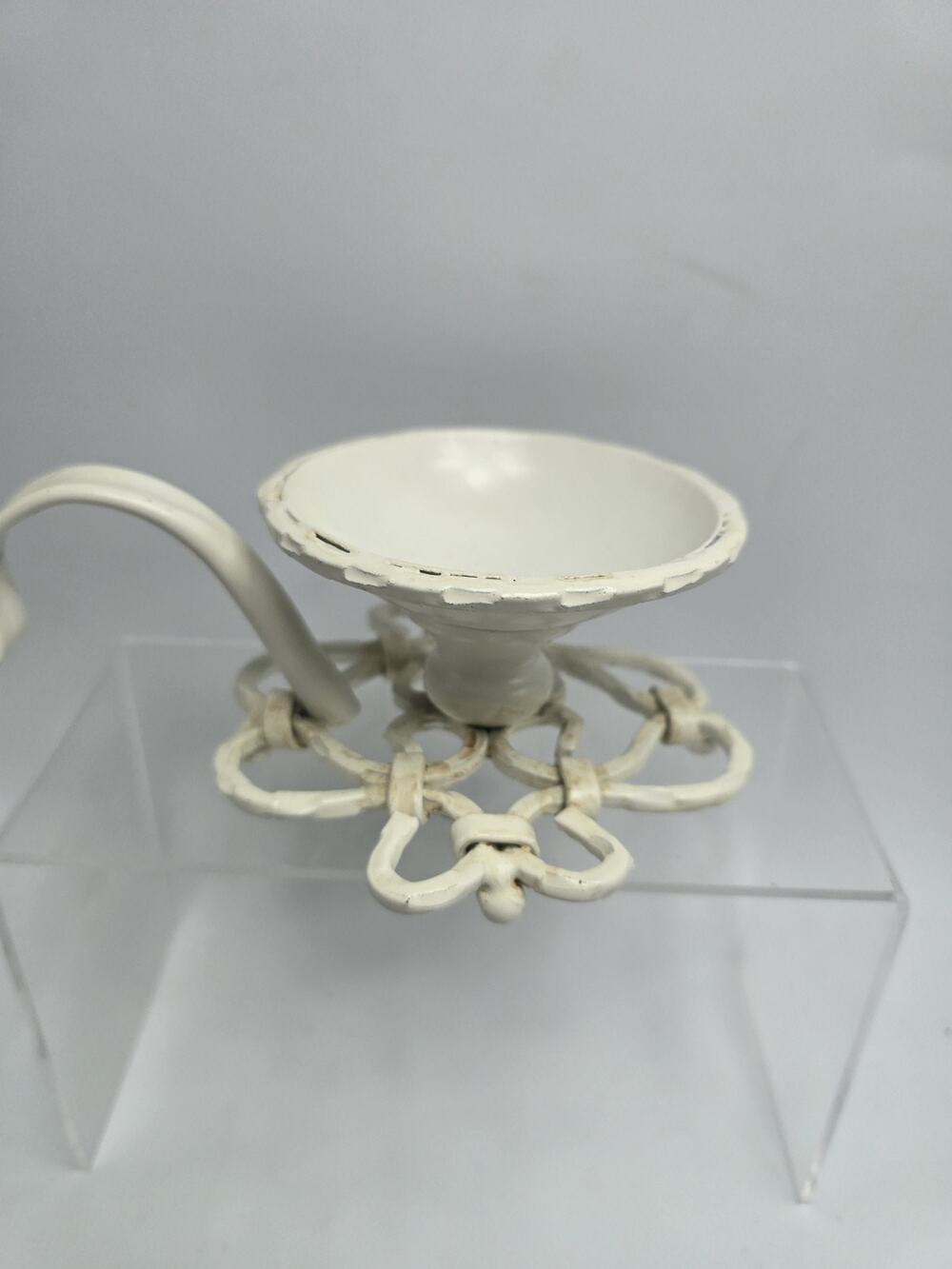 White Metal Candle Holder Shabby Chic, 3" Diameter, Ornate Base